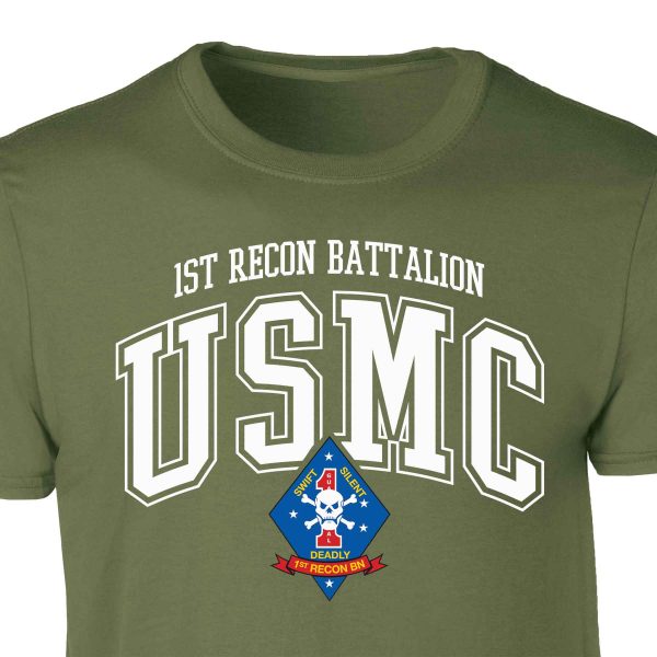 1st Recon Battalion Arched Patch Graphic T-shirt For Sale - Image 2