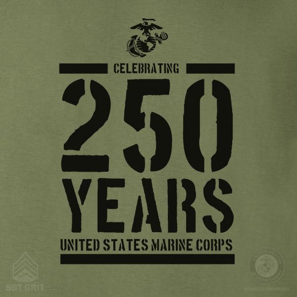 USMC Celebrating 250 Years T-Shirt- OD Green on Sale - Image 5