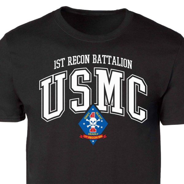 1st Recon Battalion Arched Patch Graphic T-shirt For Sale - Image 4