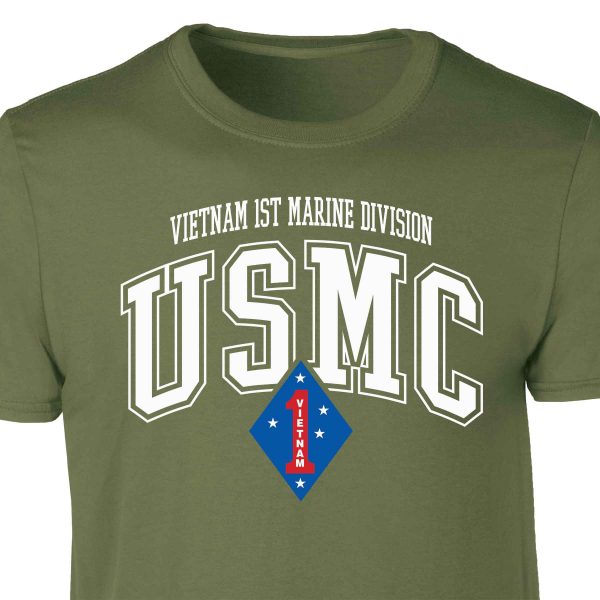 Vietnam 1st Marine Division Arched Patch Graphic T-shirt Sale - Image 2