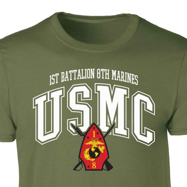 1st Battalion 8th Marines Arched Patch Graphic T-shirt on Sale - Image 4