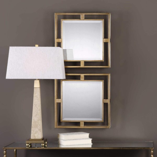 ALLICK GOLD SQUARE MIRRORS | SET OF 2 For Sale - Image 3